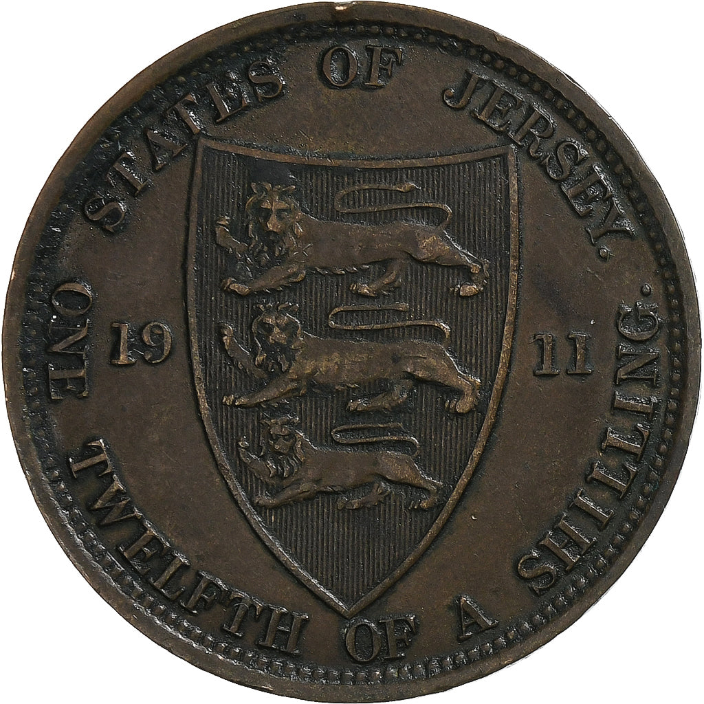 Coin, Jersey, George V, 1/12 Shilling, 1911, EF(40-45), Bronze, KM:12