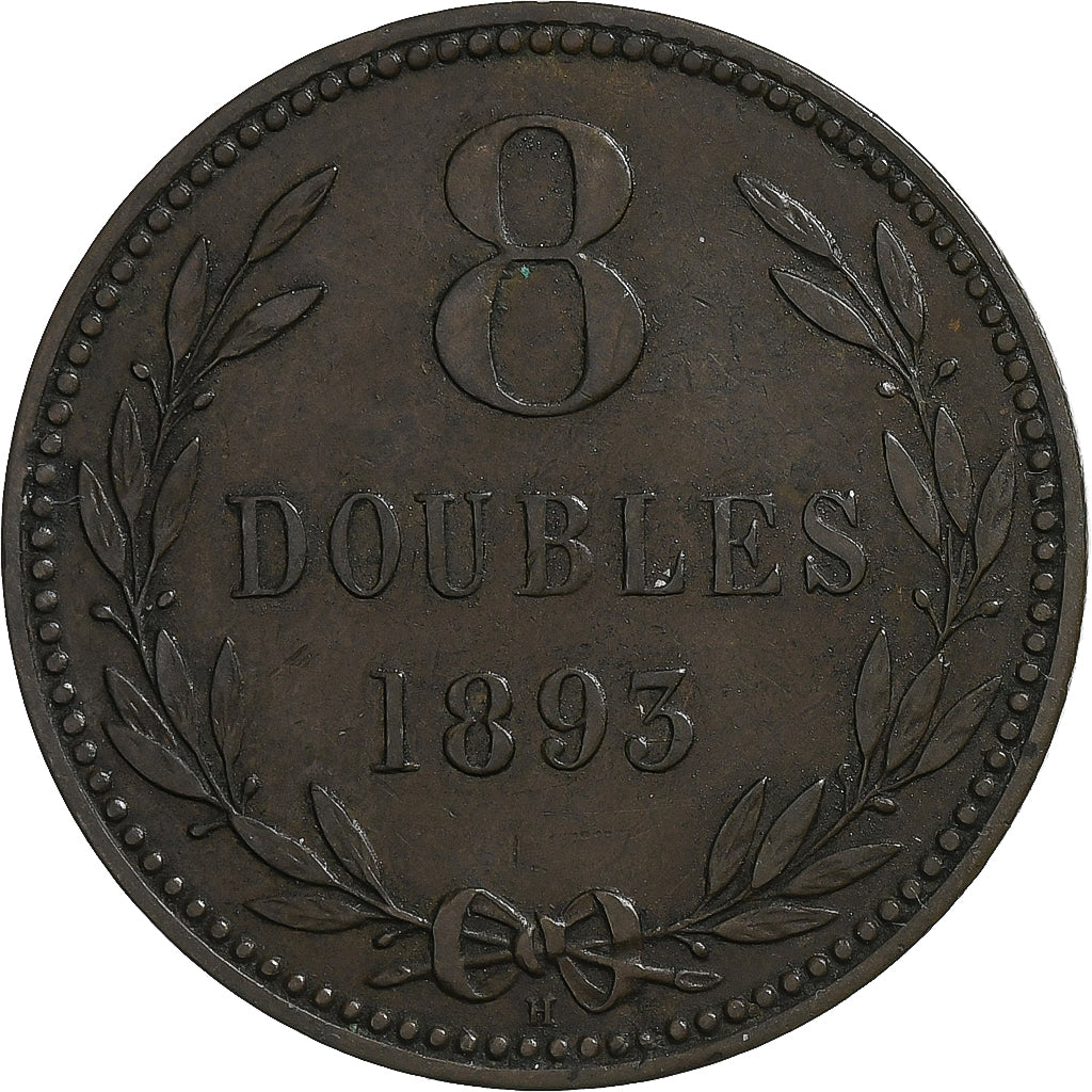 Guernsey, 8 Doubles, 1893, Heaton, Bronze, AU(50-53), KM:7