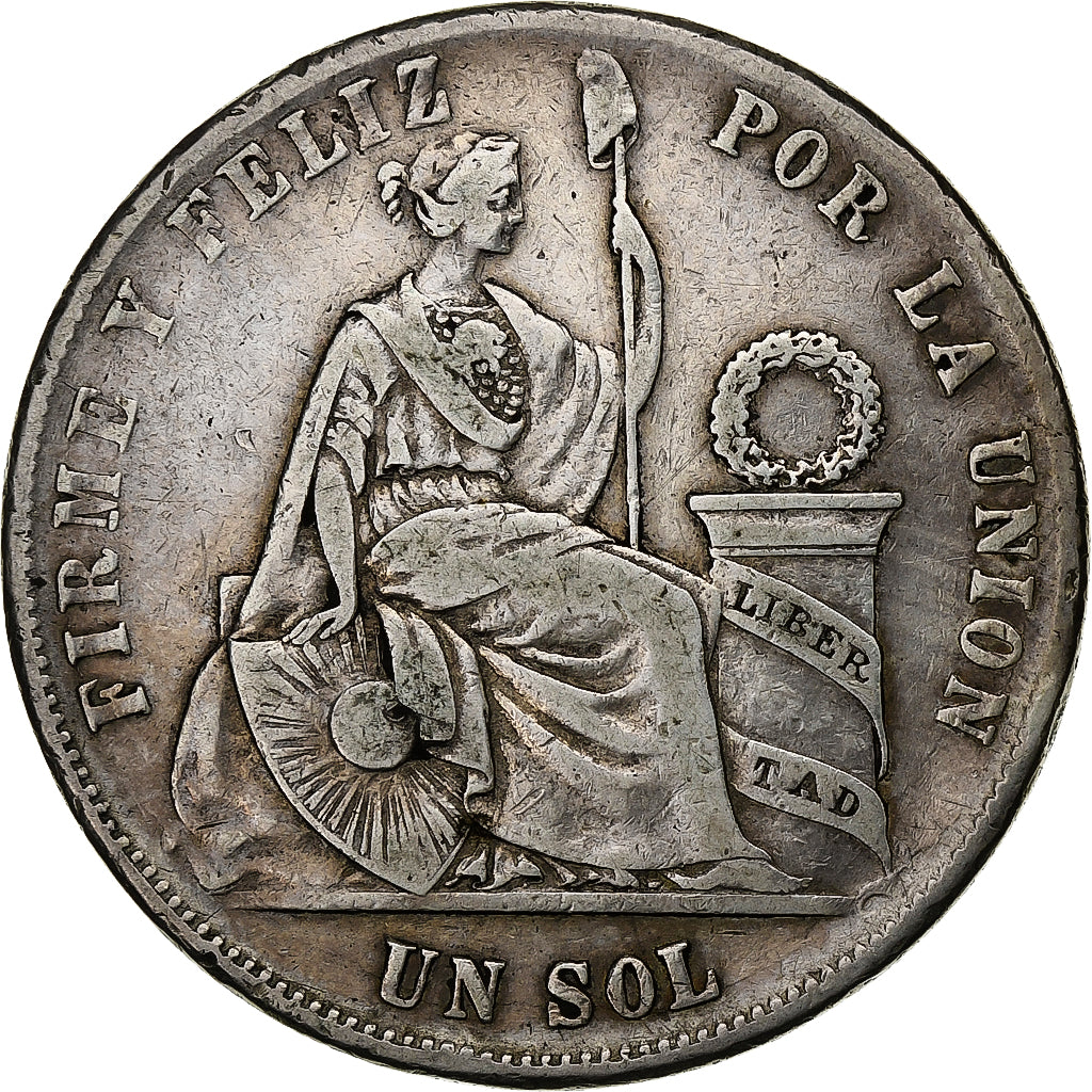 Peru, SOUTH PERU, Sol, 1875, Lima, Silver, EF(40-45), KM:196.3