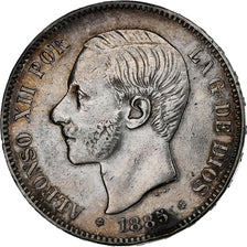 Spain, Alfonso XII, 5 Pesetas, 1885 (87), Madrid, Silver, AU(50-53), KM:688