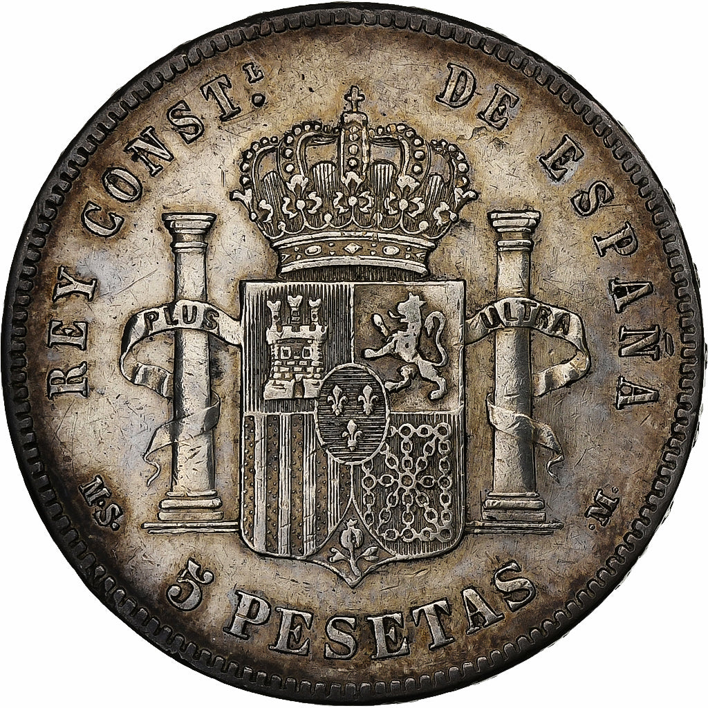 Spain, Alfonso XII, 5 Pesetas, 1885 (87), Madrid, Silver, AU(50-53), KM:688