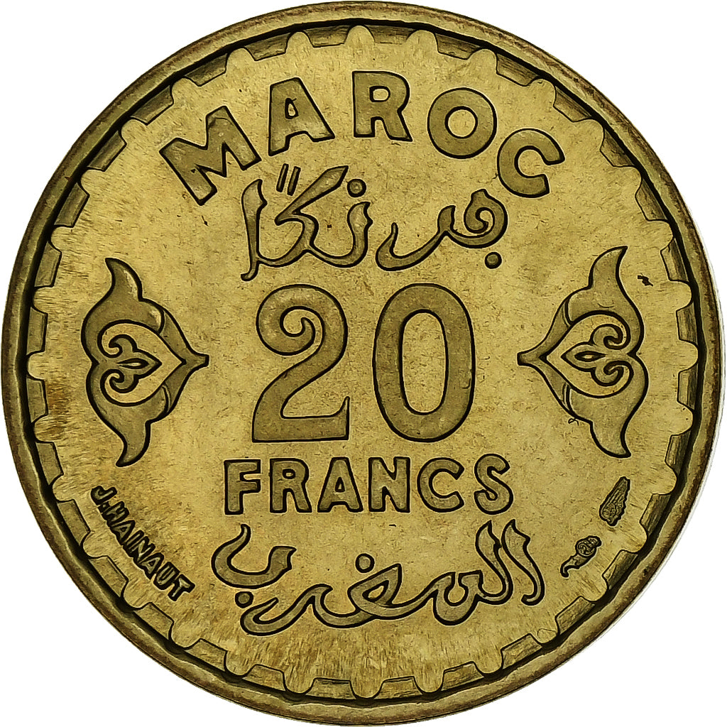 Maroc, Mohammed V, 20 Francs, 1371, Paris, Bronze-Aluminium, SPL+, KM:50