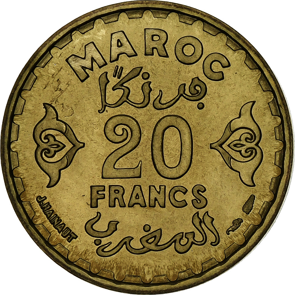 Morocco, Mohammed V, 20 Francs, 1371, Paris, Aluminum-Bronze, MS(64), KM:50
