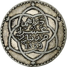 Morocco, 'Abd al-Hafiz, Rial, 10 Dirhams, 1911, bi-Bariz, Silver, EF(40-45)