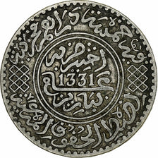 Morocco, Yusuf, 1/2 Rial, 5 Dirhams, 1912, bi-Bariz, Silver, VF(30-35)