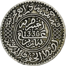 Morocco, Yusuf, 1/2 Rial, 5 Dirhams, 1917, bi-Bariz, Silver, EF(40-45), KM:32