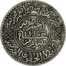 Morocco, Yusuf, 1/2 Rial, 5 Dirhams, 1917, bi-Bariz, Silver, EF(40-45), KM:32