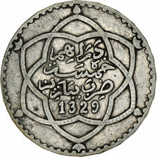 Morocco, 'Abd al-Hafiz, 1/2 Rial, 5 Dirhams, 1911/AH1329, bi-Bariz, Silver