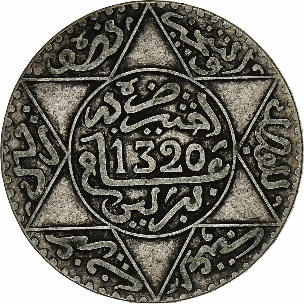 Morocco, 'Abd al-Aziz, 1/2 Rial, 5 Dirhams, 1902, Berlin, Silver, VF(30-35)