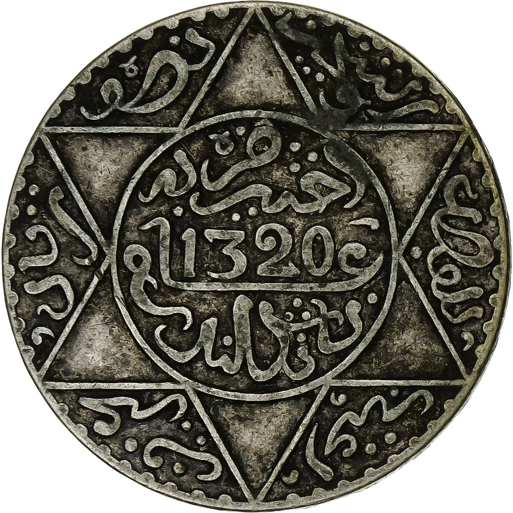 Morocco, 'Abd al-Aziz, 1/2 Rial, 5 Dirhams, 1902, London, Silver, VF(20-25)