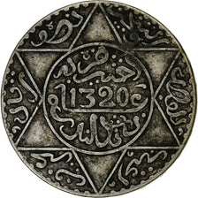 Morocco, 'Abd al-Aziz, 1/2 Rial, 5 Dirhams, 1902, London, Silver, VF(20-25)
