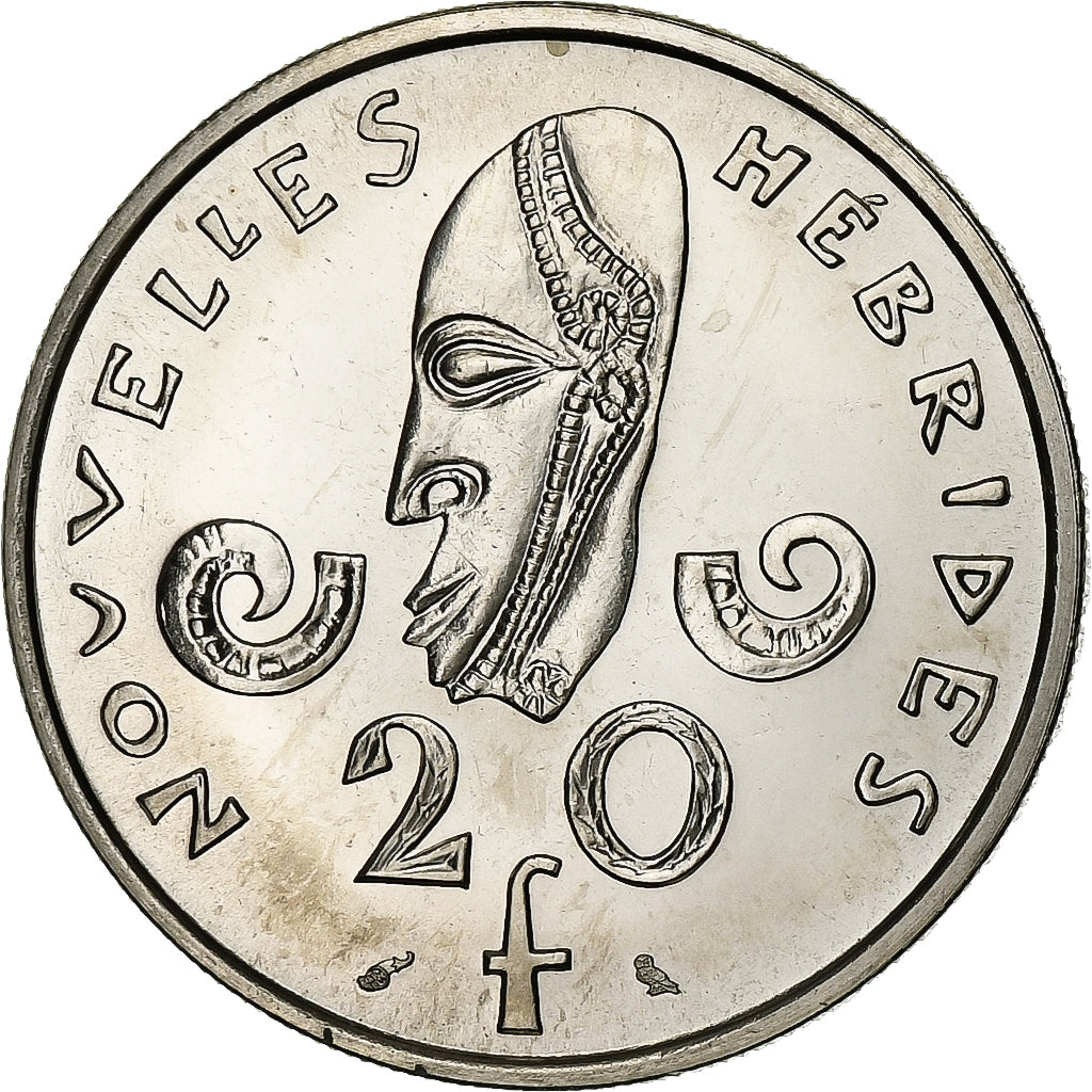 Novas Hébridas, 20 Francs, 1967, Paris, Níquel, MS(65-70)