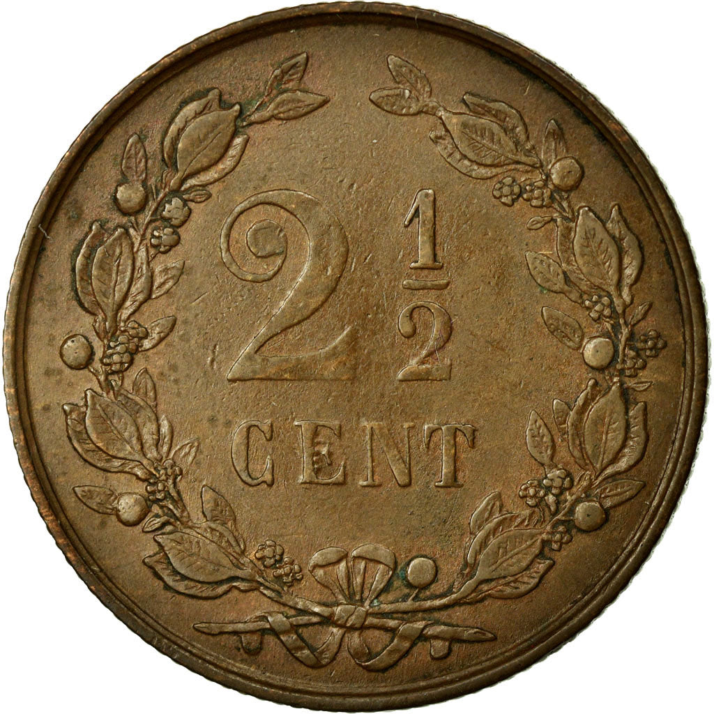 Coin, Netherlands, William III, 2-1/2 Cent, 1883, AU(55-58), Bronze, KM:108.1