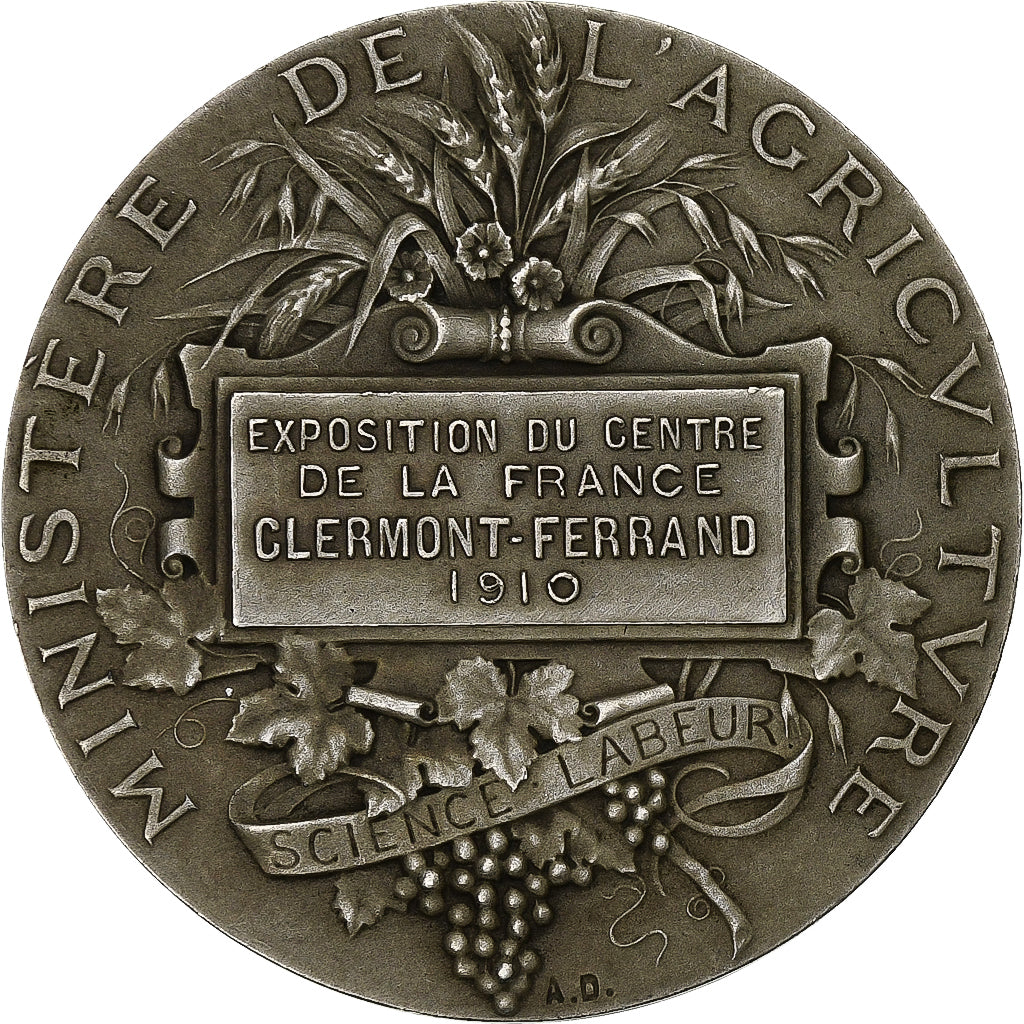 France, Medal, Agriculture, Exposition de Clermont-Ferrand, 1910, Silver