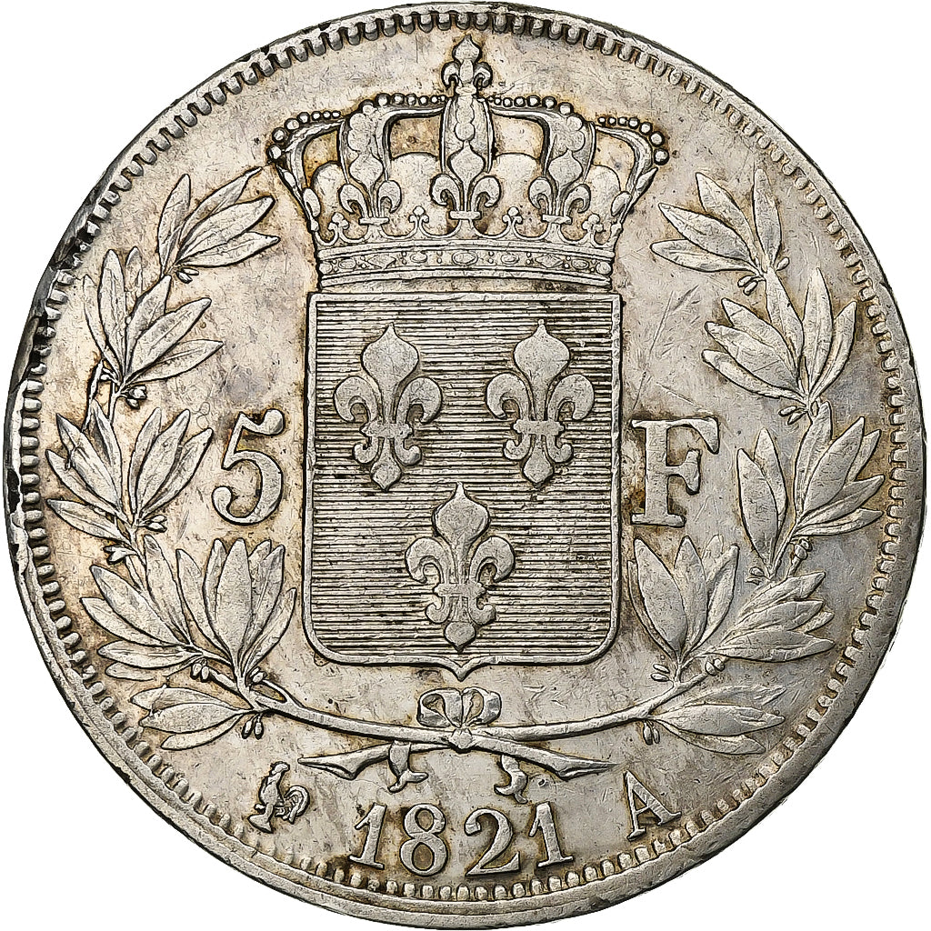 Frankrijk, Louis XVIII, 5 Francs, Louis XVIII, 1821, Paris, Zilver, ZF+