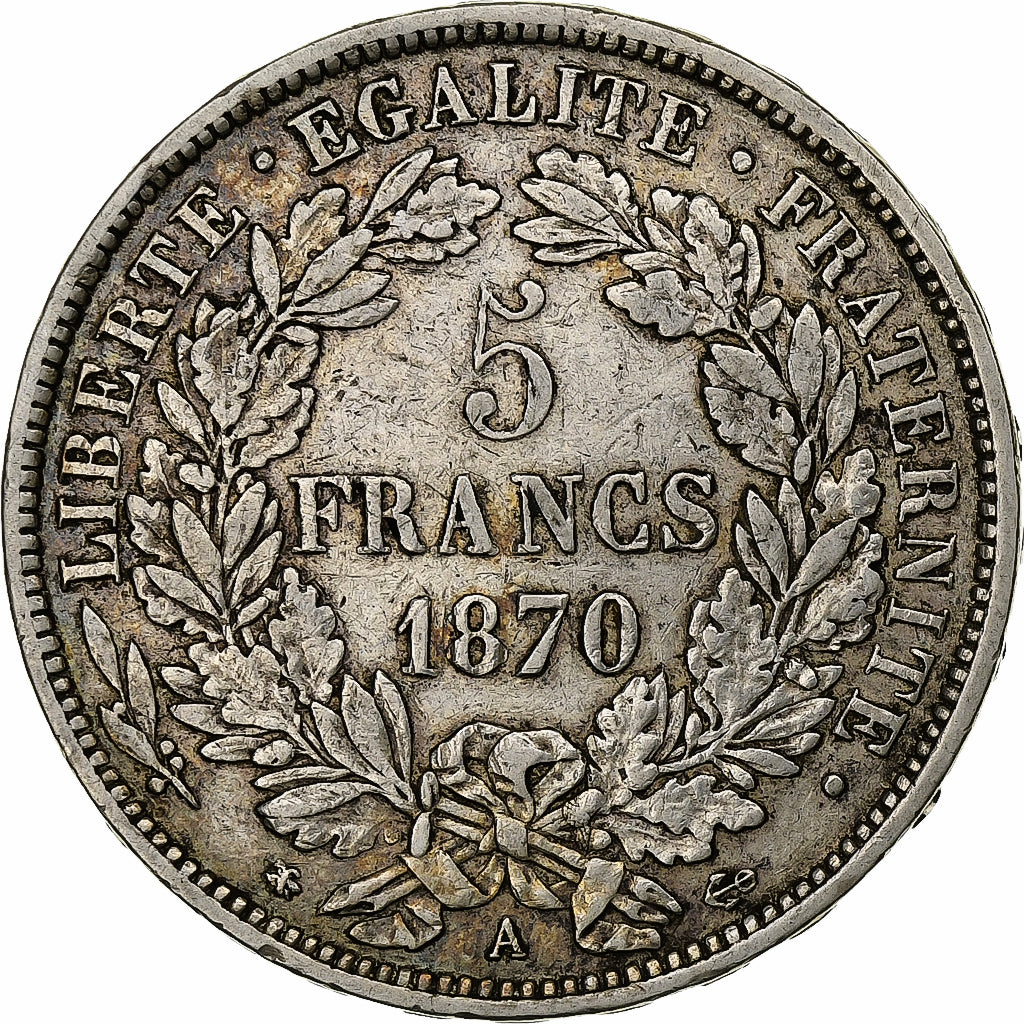 France, 5 Francs, Cérès, 1870, Paris, Silver, AU(50-53), KM:818.1