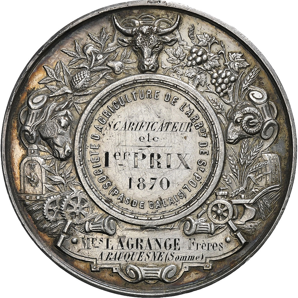 France, Medal, Napoléon III, Société d'Agriculture de Saint-Pol, Silver