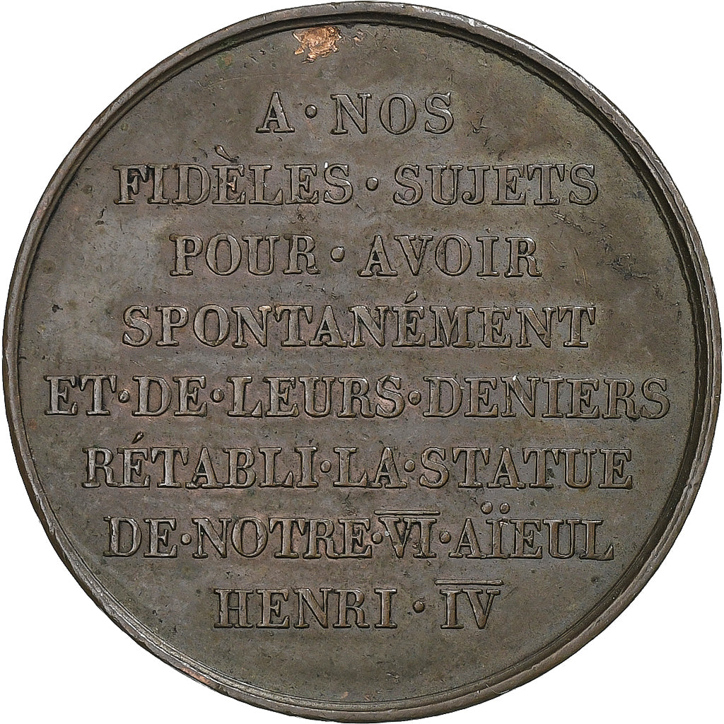 Francia, medaglia, Louis XVIII, Rétablissement de la statue d'Henri IV