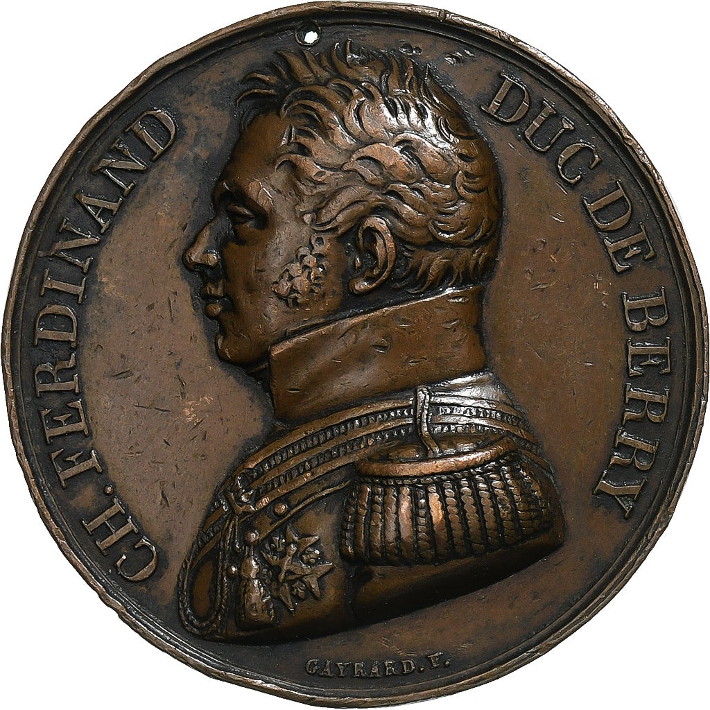 France, Médaille, Charles Ferdinand Duc de Berry, 1820, Cuivre, TTB, Gayrard