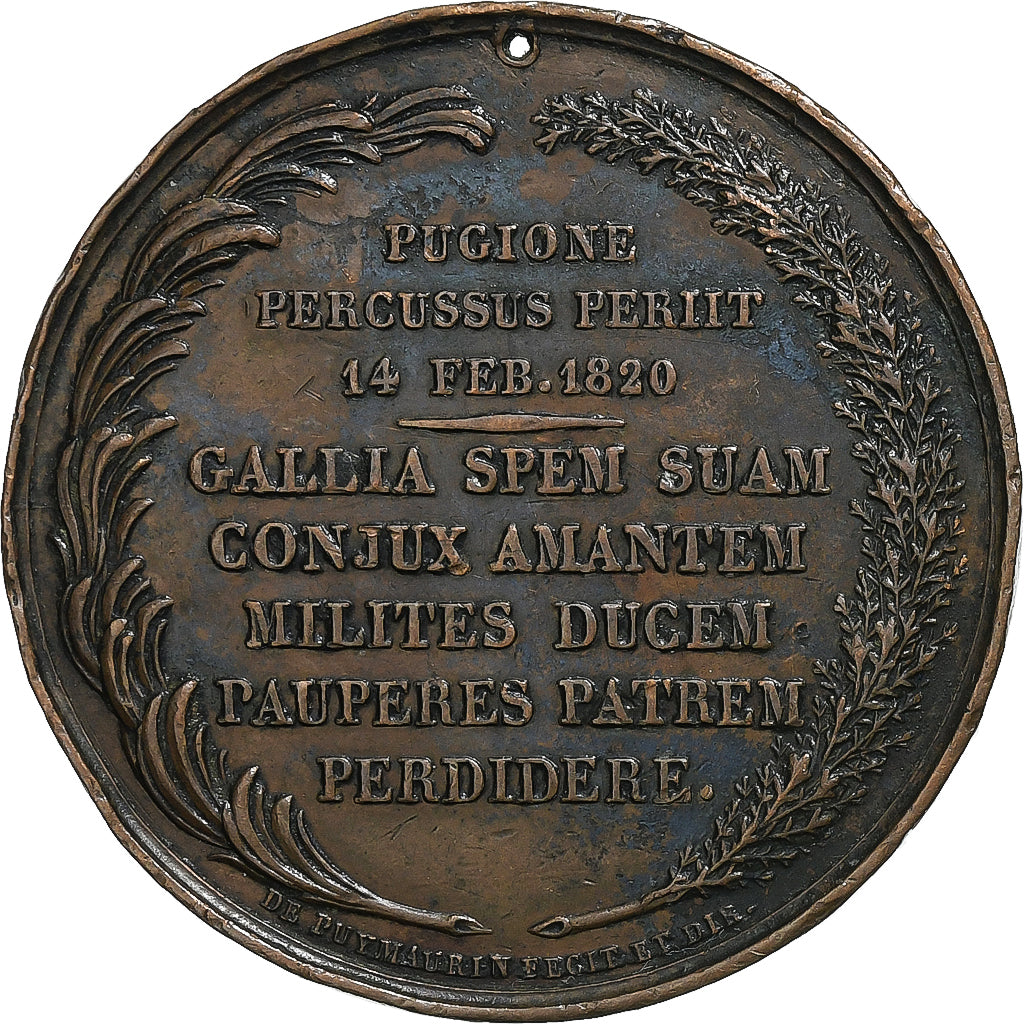 France, Médaille, Charles Ferdinand Duc de Berry, 1820, Cuivre, TTB, Gayrard