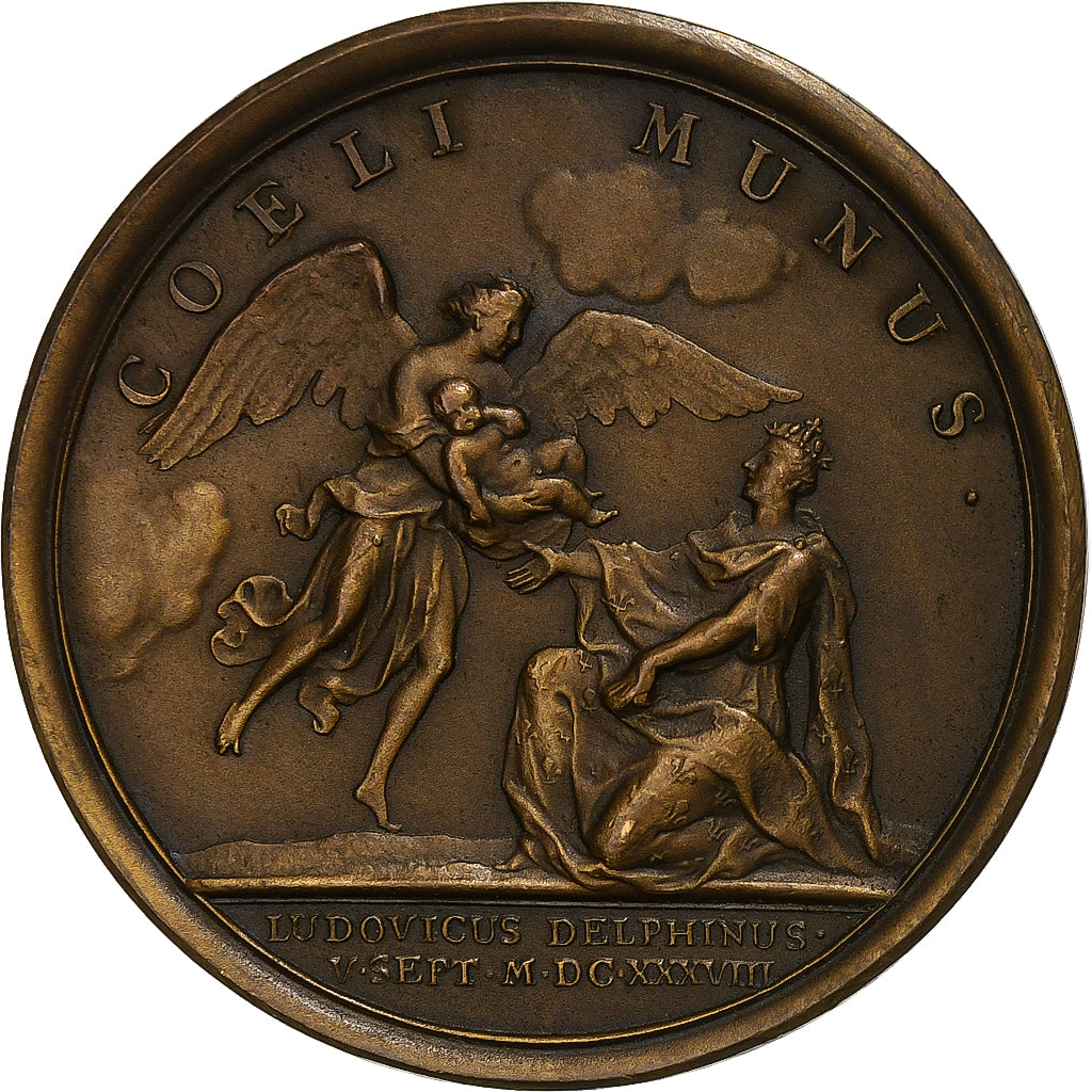 Francia, medalla, Louis XIII, Naissance du Dauphin Louis XIV, 1638, Bronce