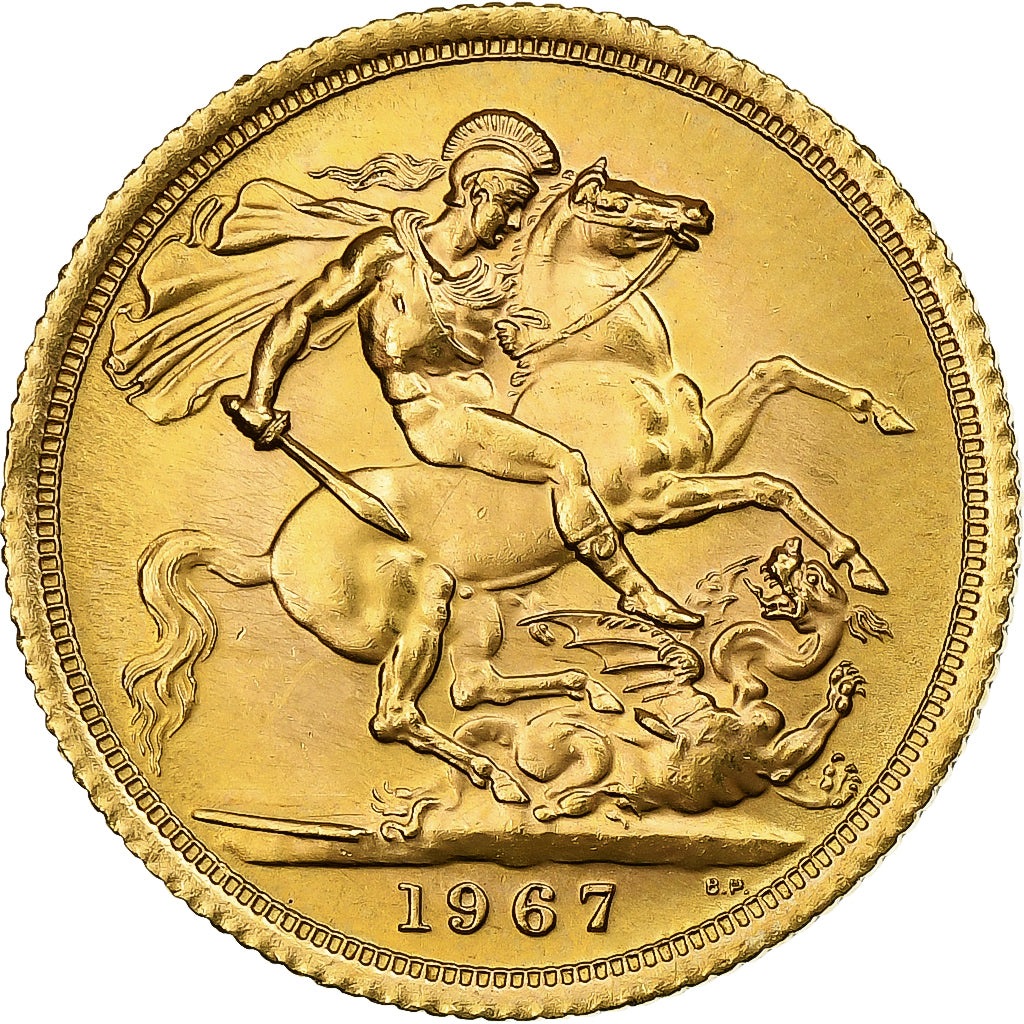 Coin, Great Britain, Elizabeth II, Sovereign, 1967, MS(63), Gold, KM:908