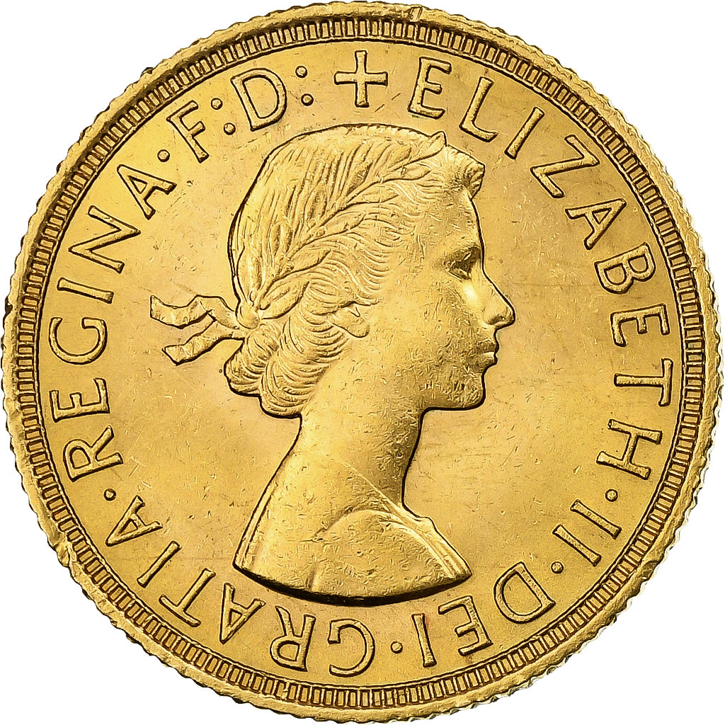 Great Britain, Elizabeth II, Sovereign, 1958, Gold, MS(60-62), KM:908
