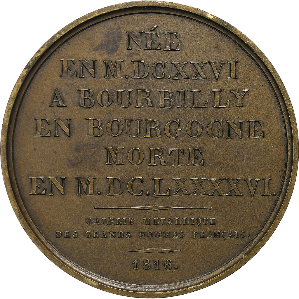France, Medal, Galerie des Grands Hommes, Marie Rabutin de Sévigné, 1816