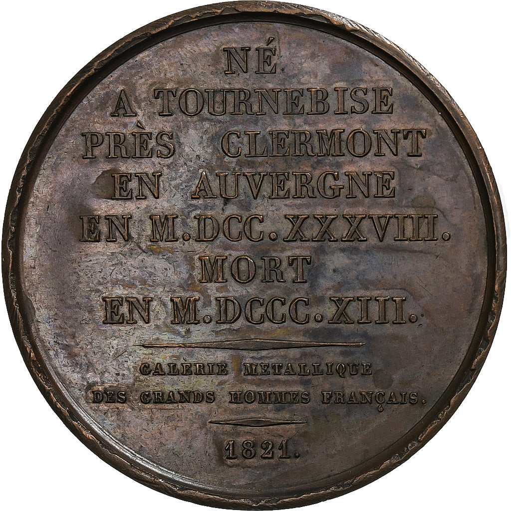 Francia, medalla, Jacques Delille, Poète Français, 1821, Cobre, Petit, EBC