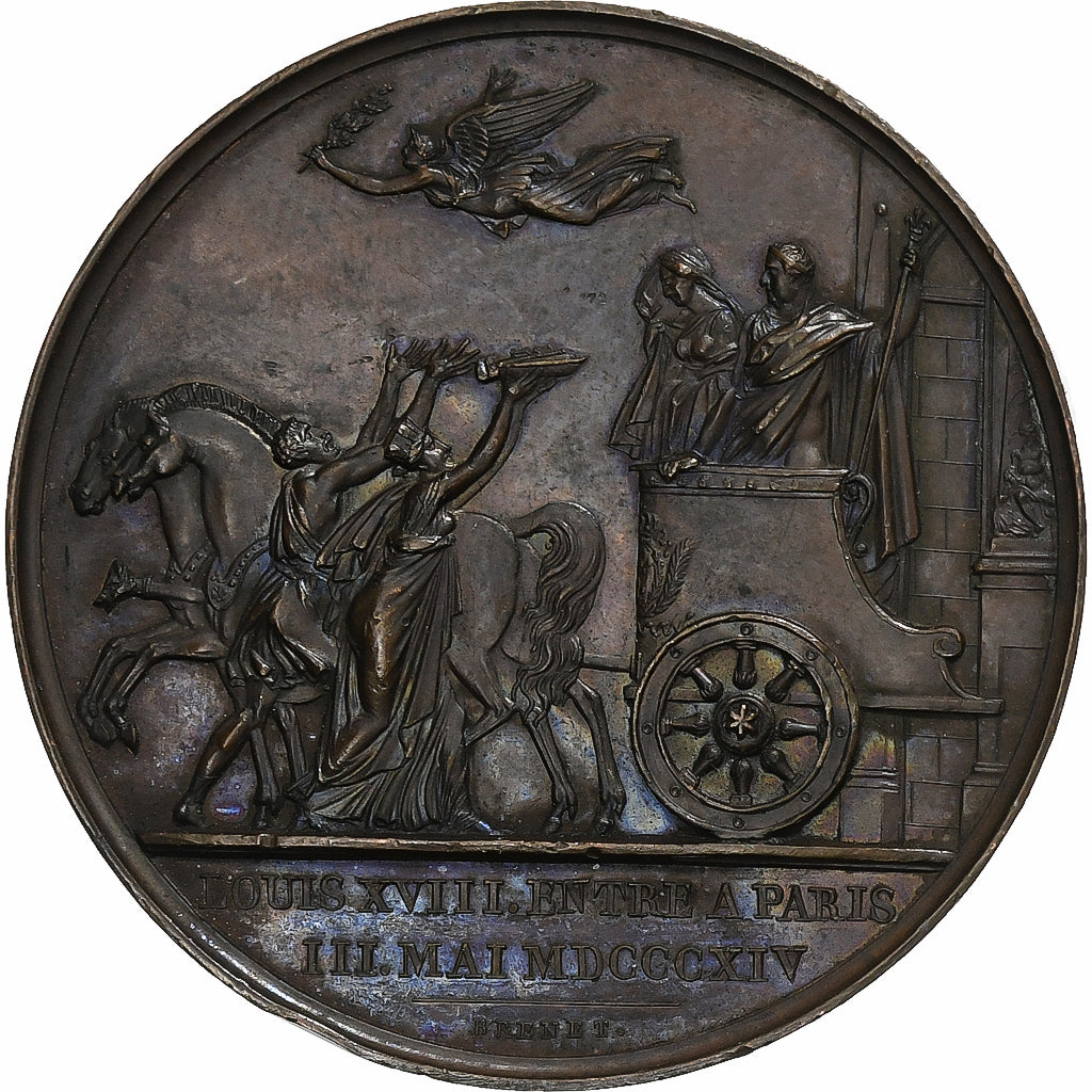 Francja, medal, Entrée de Louis XVIII à Paris, 1814, Miedź, Andrieu