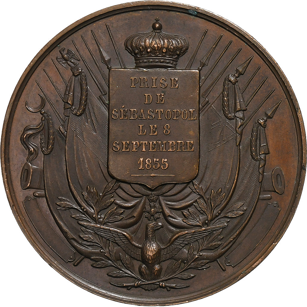 France, Medal, Napoléon III, Prise de Sébastopol, 1855, Copper