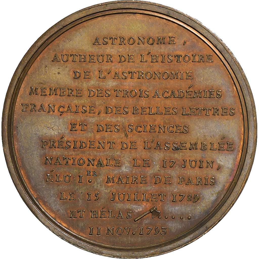 France, Medal, National Convention, Sylvain Bailly, Astronome, 1793, Copper