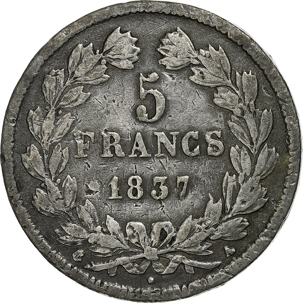 France, Louis-Philippe, 5 Francs, 1837, Paris, Contemporary forgery in tin, Tin