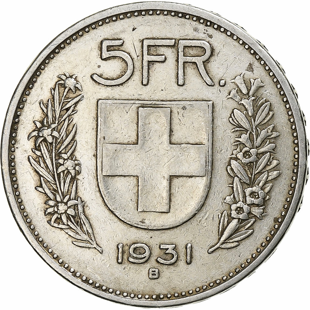 Suiza, 5 Francs, 1931, Bern, Plata, MBC, KM:40