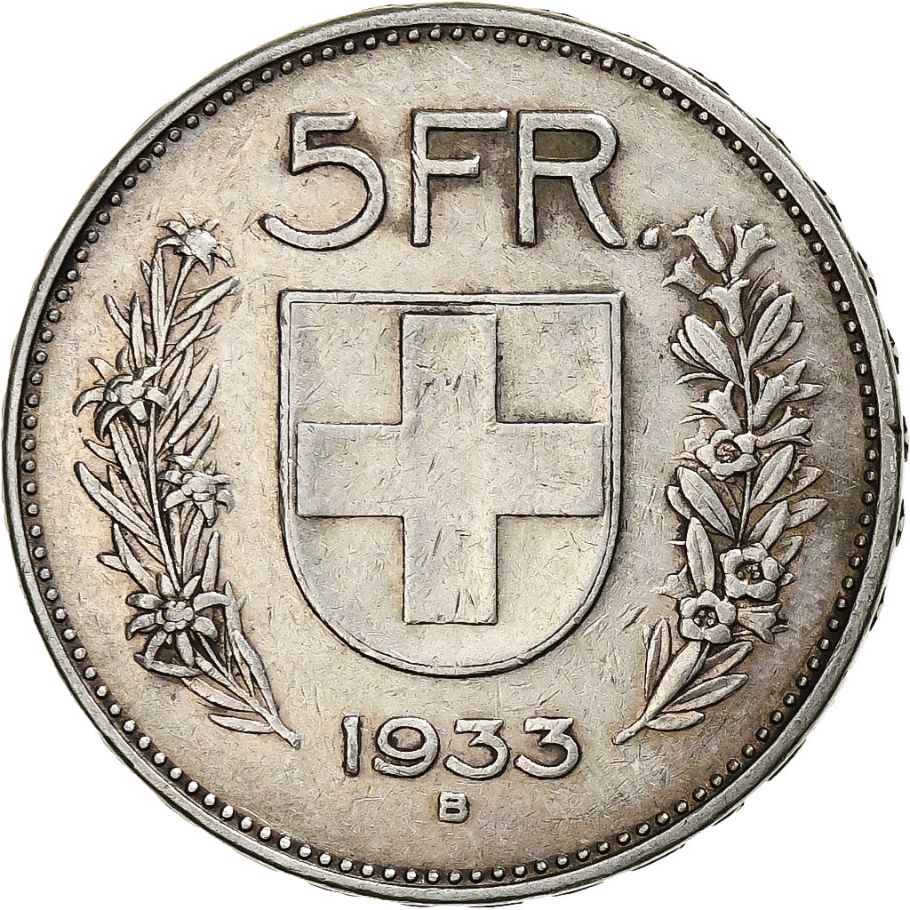 Coin, Switzerland, 5 Francs, 1933, Bern, EF(40-45), Silver, KM:40