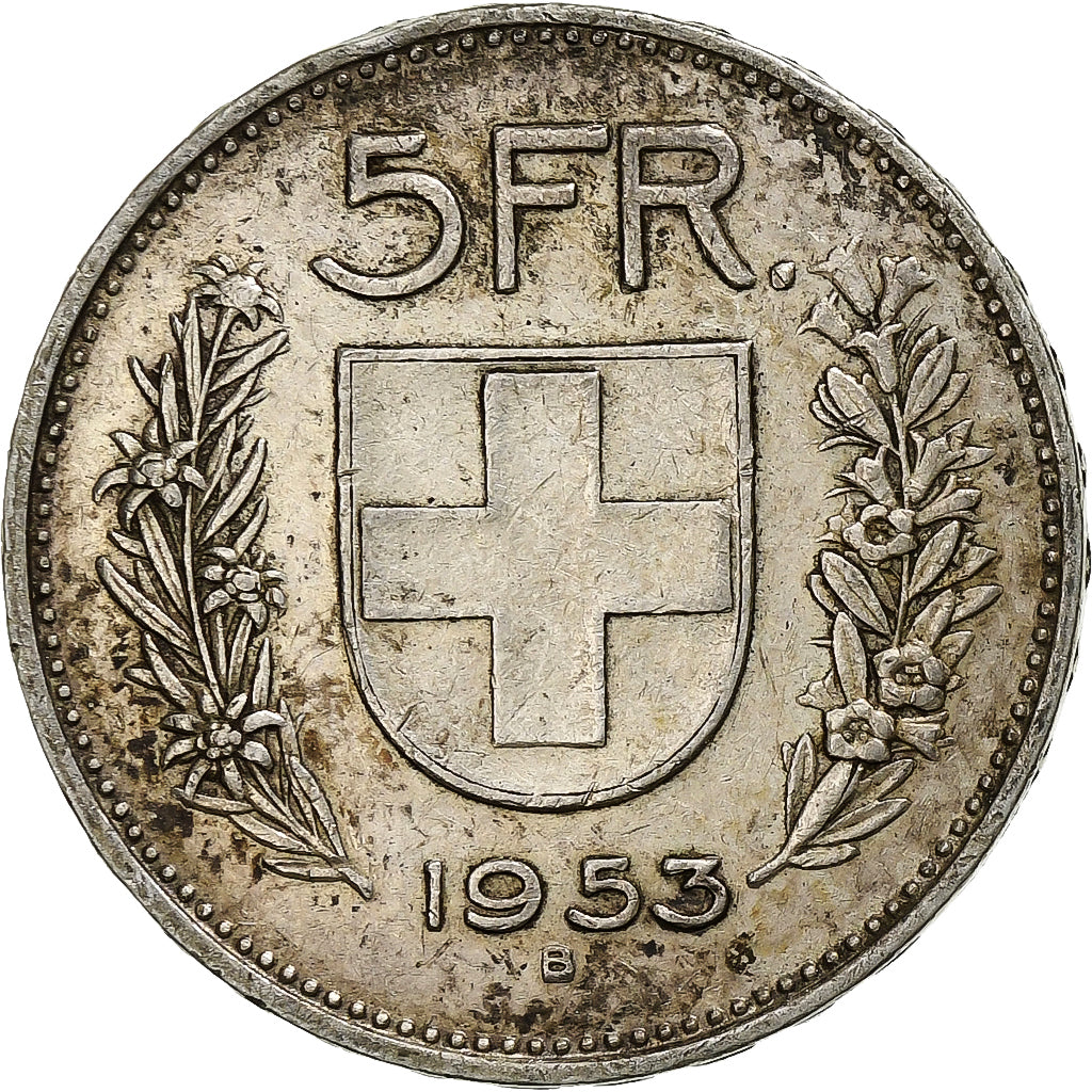 Switzerland, 5 Francs, 1953, Bern, Silver, EF(40-45), KM:40