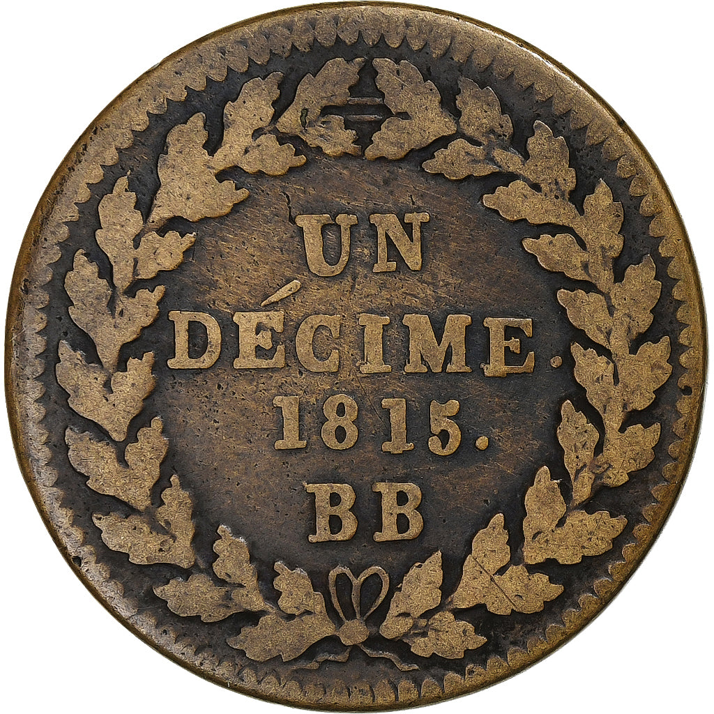 Francja, Decime, Louis XVIII, 1815, Strasbourg, Brązowy, VF(20-25)