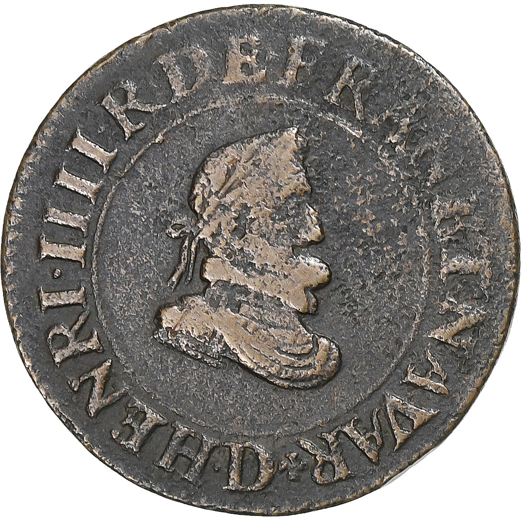 France, Henri IV, Double Tournois, 1608, Lyon, Copper, VF(30-35), Duplessy:1273