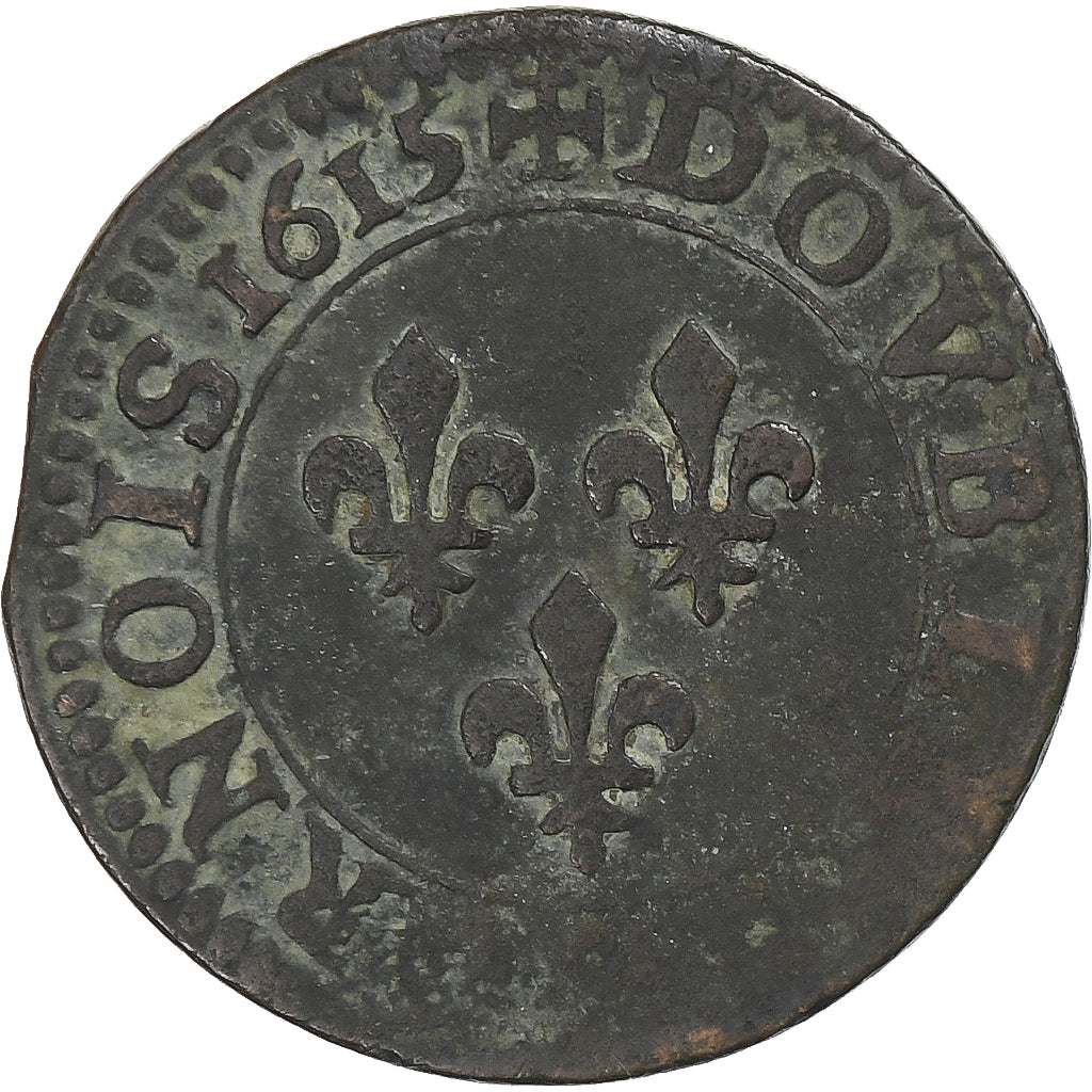 Frankrijk, Louis XIII, Double Tournois, 1615, Paris, Koper, FR, CGKL:386