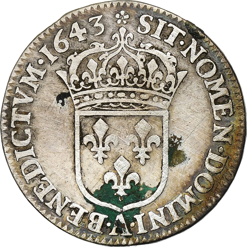 Francia, Louis XIII, 1/12 Ecu, 2ème poinçon de Warin, 1643, Paris, Plata, BC+