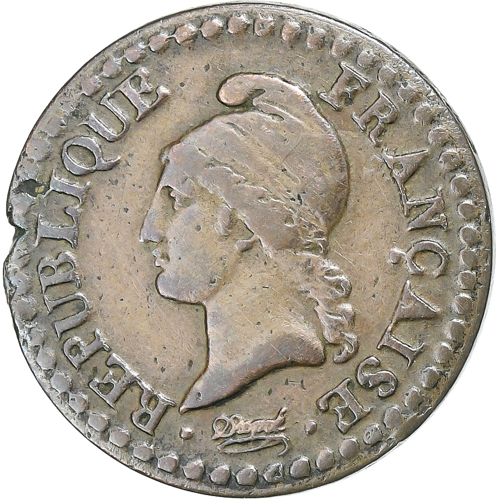 Francia, Centime, Dupré, AN 6, Paris, Bronzo, MB+, Gadoury:76, KM:646