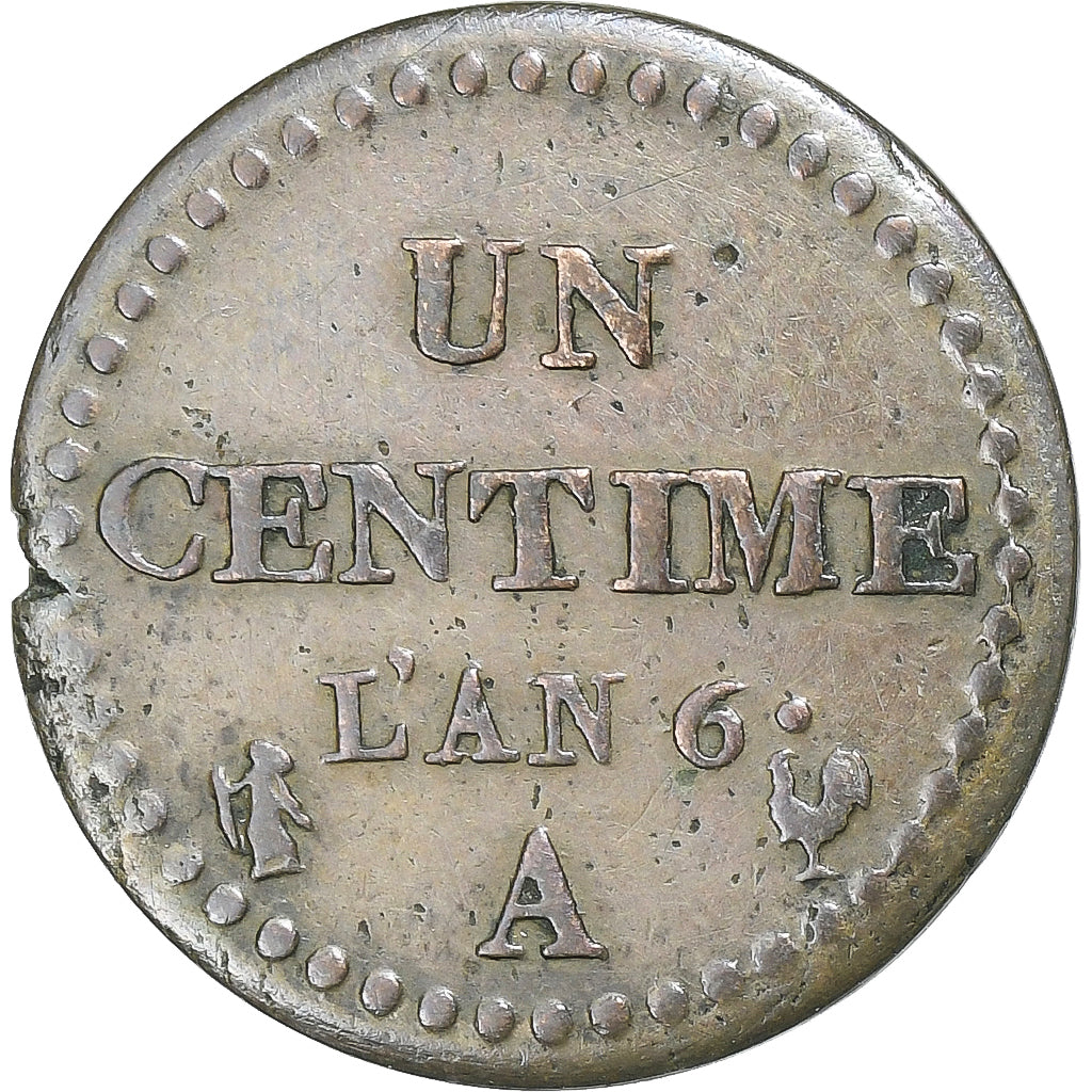 Francia, Centime, Dupré, AN 6, Paris, Bronzo, MB+, Gadoury:76, KM:646