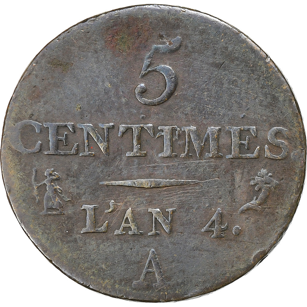 France, 5 Centimes, Dupré, AN 4, Paris, Bronze, VF(30-35), Le Franc:F.113