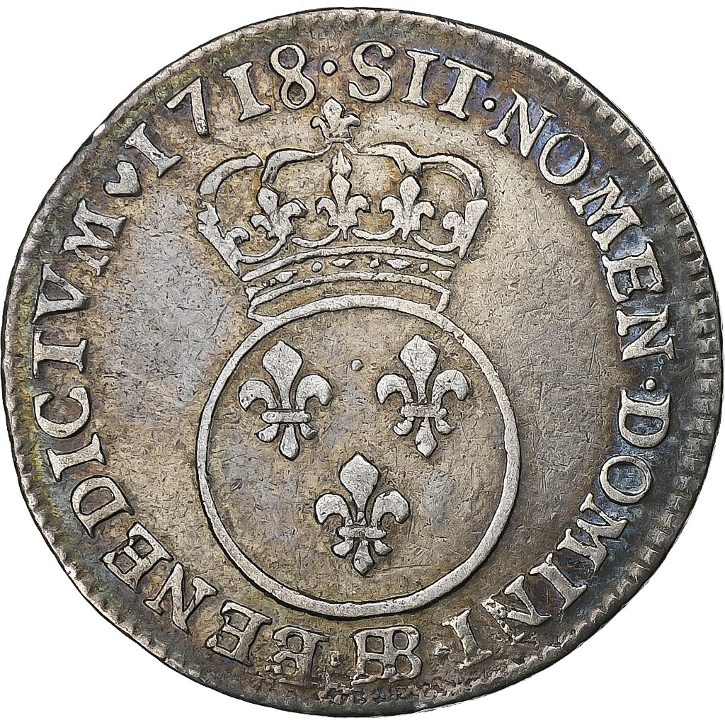 Francia, Louis XV, 12 Sols, 1/10 ECU, 1/10 Écu Vertugadin, 1718, Strasbourg