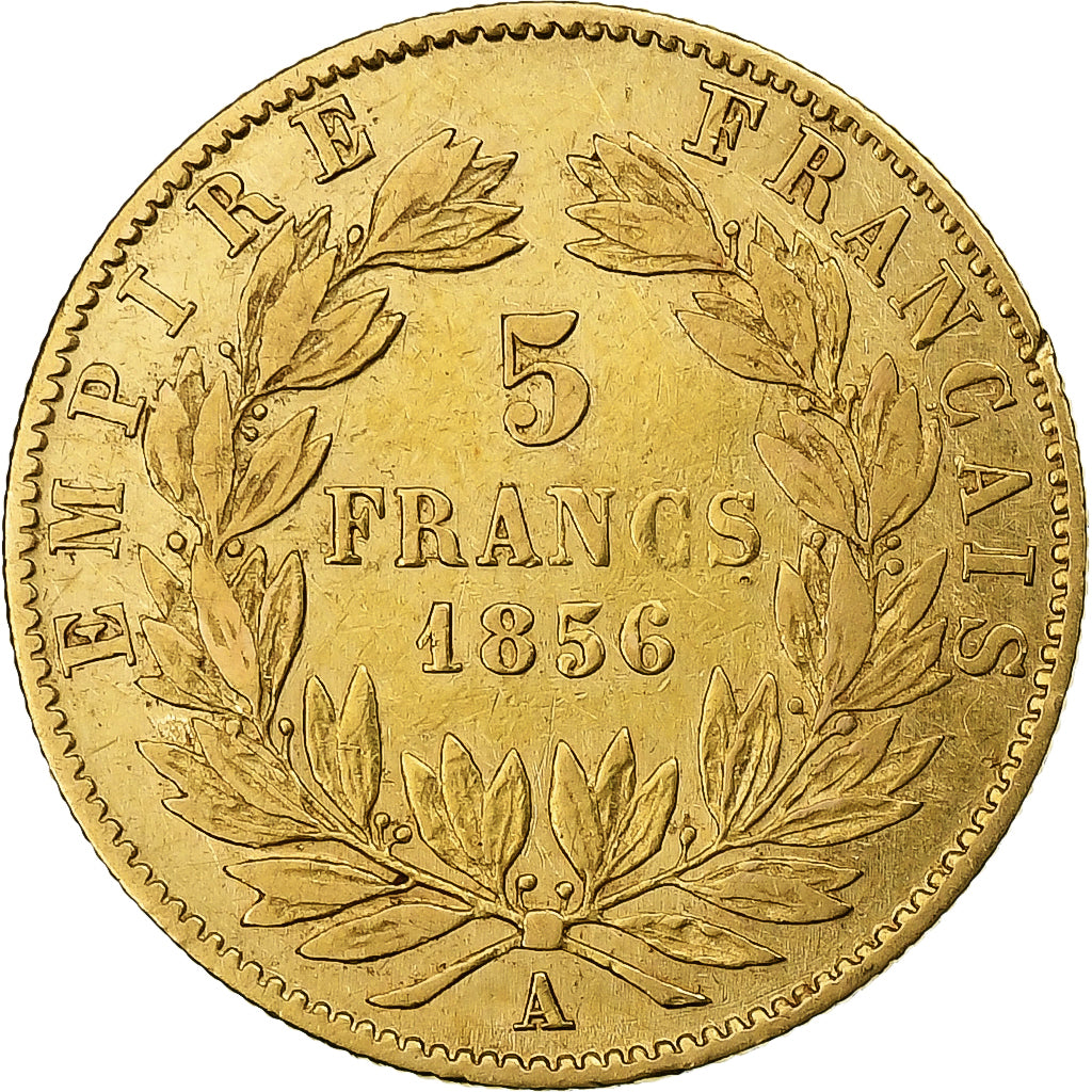 Frankreich, Napoléon III,5 Francs, 1856, Paris, S+, Gold, KM:787.1, Gadoury:1001