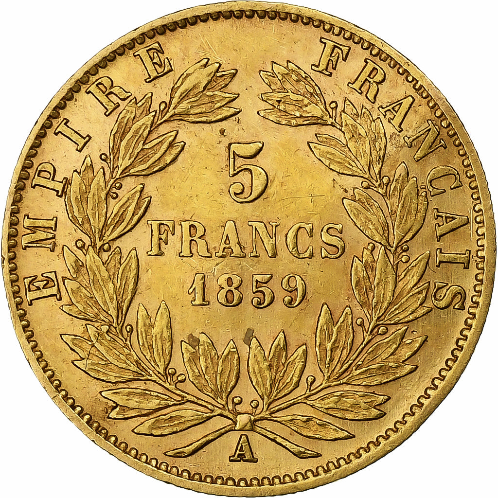 Francja, Napoleon III, 5 Francs, 1859, Paris, Złoto, VF(30-35), Gadoury:1001