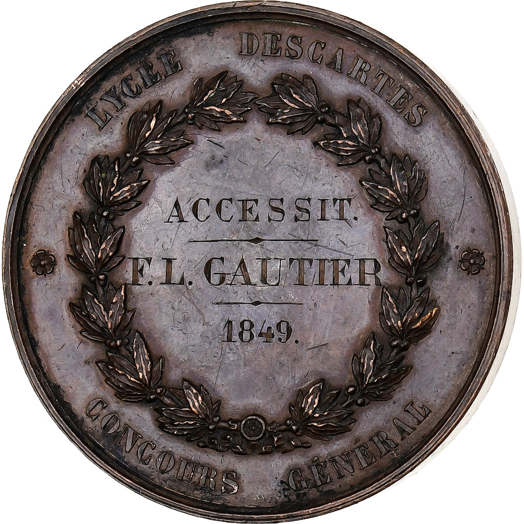 France, Medal, Lycée Descartes, Concours Général, 1849, Copper, Rogat