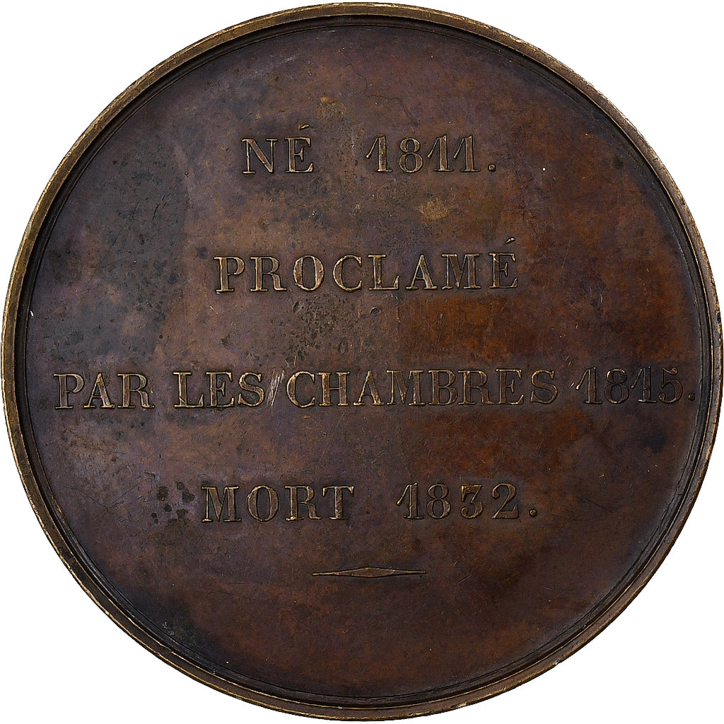 France, Medal, Mort de Napoléon II, 1832, Bronze, Caqué, AU(50-53)