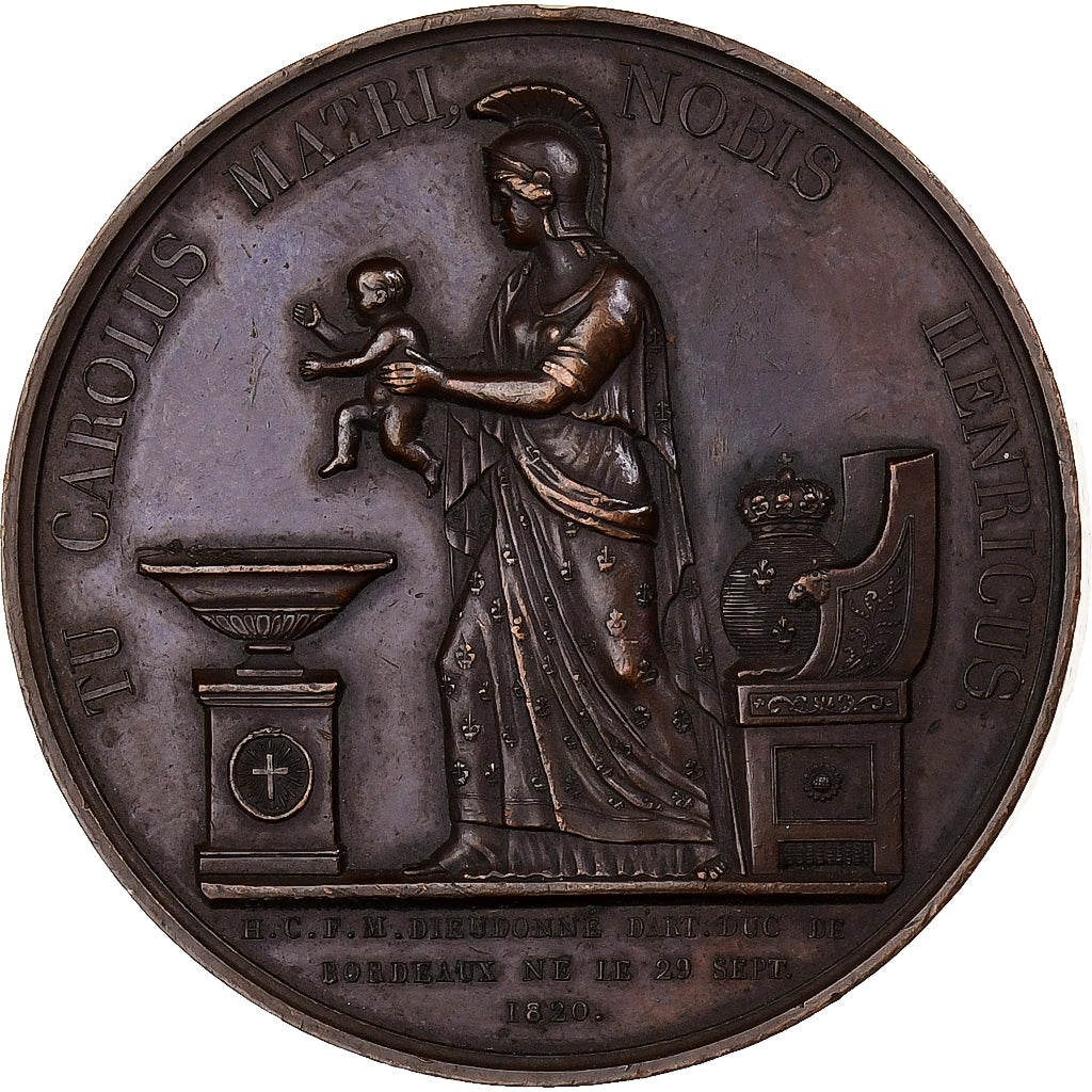 Frankreich, Medaille, Naissance et Baptème du Duc de Bordeaux, 1820, Bronze