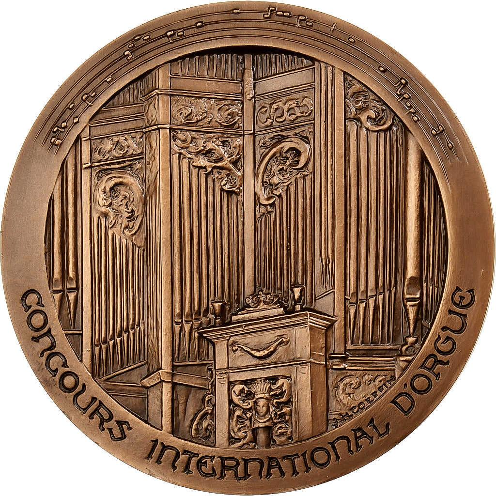 France, Médaille, Concours International d'Orgue, Chartres, 1974, Bronze, FDC
